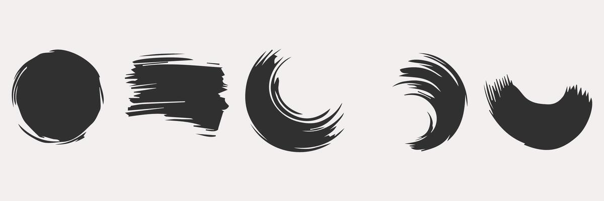 Black round paint brush stroke, ink splatter and artistic design elements. Dirty watercolor texture, box, frame, grunge background, splash or creative shape for social media. Abstract drawing.