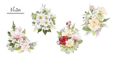 Set of Watercolor arrangements with rose flowers vector