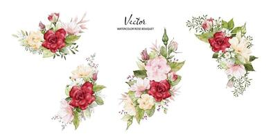 Set of Watercolor arrangements with rose flowers vector