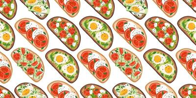 Toasts seamless pattern with different ingredients vector
