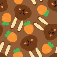 Seamless pattern with cute chocolate bunnies and carrots for fabric prints, textiles, gift wrapping paper. children's colorful vector
