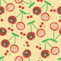 Seamless pattern with cute bears and cherries for fabric prints, textiles, gift wrapping paper. children's colorful vector