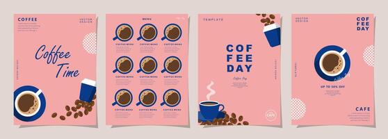 Set of minimal background templates with coffee beans and coffee mug for invitations, cards, banner, brochure, poster, cover, cafe menu or another design. vector