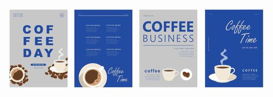 Set of minimal background templates with coffee beans and coffee mug for invitations, cards, banner, brochure, poster, cover, cafe menu or another design. vector