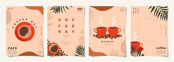 Set of minimal background templates with coffee beans and coffee mug for invitations, cards, banner, brochure, poster, cover, cafe menu or another design. vector