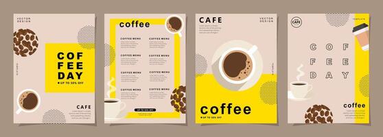 Set of minimal background templates with coffee beans and coffee mug for invitations, cards, banner, brochure, poster, cover, cafe menu or another design. vector