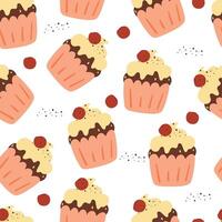 seamless pattern cartoon cupcake. cute animal wallpaper for textile, gift wrap paper vector