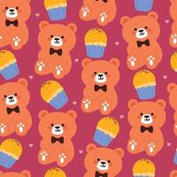 seamless pattern cartoon bear with dessert. cute animal wallpaper illustration for gift wrap paper vector