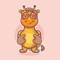 cute giraffe animal character mascot with love sign hand gesture isolated cartoon vector