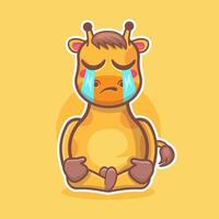 kawaii giraffe animal mascot with cry expression isolated cartoon in flat style design vector