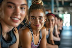 group of sportive people in a gym photo