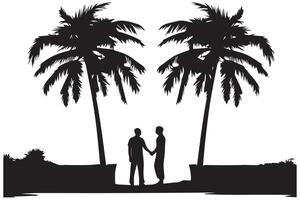 This set of detailed palm and coconut tree silhouette illustrations vector