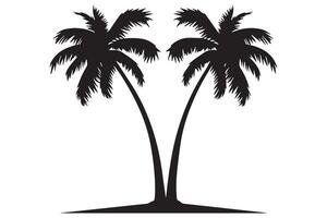 This set of detailed palm and coconut tree silhouette illustrations vector