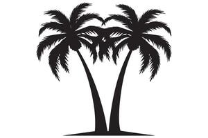 This set of detailed palm and coconut tree silhouette illustrations vector