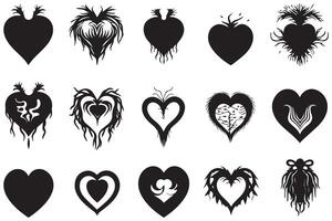 bundle of hearts love set icons silhouette vector