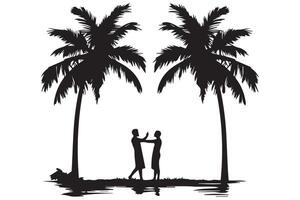 This set of detailed palm and coconut tree silhouette illustrations vector