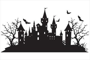 Halloween witch house silhouette vector