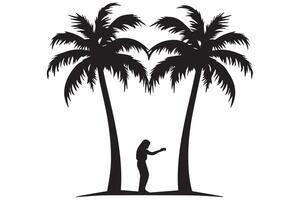 This set of detailed palm and coconut tree silhouette illustrations vector