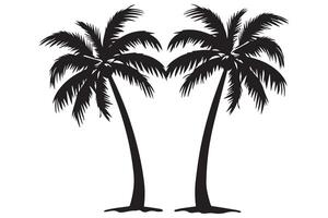 This set of detailed palm and coconut tree silhouette illustrations vector