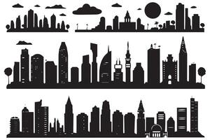 conjunto de silueta de ciudad con negro color ilustración gratis diseño vector