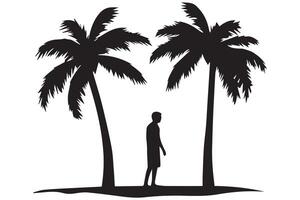 This set of detailed palm and coconut tree silhouette illustrations vector