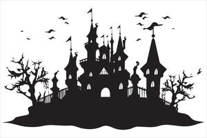 Halloween witch house silhouette vector