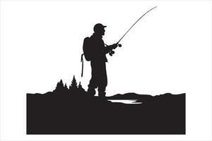 Fisherman fishing silhouette illustration vector