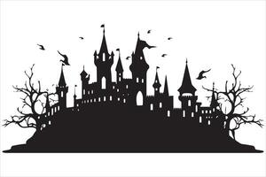 Halloween witch house silhouette vector