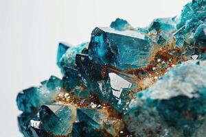 Macro mineral stone Dioptase silicate copper on a white background close up photo