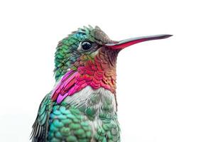 Broad Billed Hummingbird on white background for easy isolation. photo