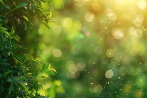 Green blurred background and sunlight photo