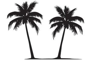 This set of detailed palm and coconut tree silhouette illustrations vector