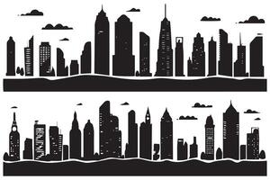 set of silhouette of city with black color illustration free design vector