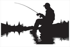 Fisherman fishing silhouette illustration vector