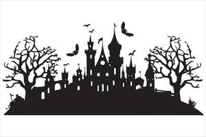 Halloween witch house silhouette vector