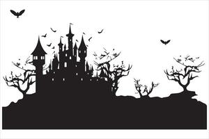 Halloween witch house black silhouette vector