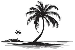 This set of detailed palm and coconut tree silhouette illustrations vector