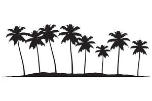 This set of detailed palm and coconut tree silhouette illustrations vector