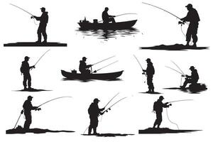 Fisherman in boat silhouette illustration vector