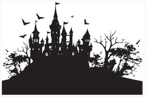 Halloween witch house silhouette vector