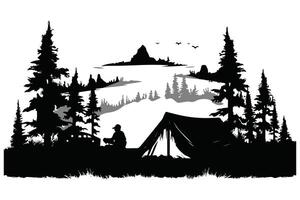 Camping black Silhouette vector