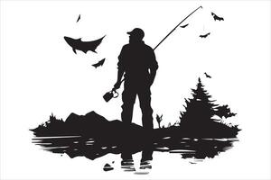 Fisherman in boat silhouette illustration vector