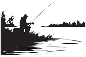 Fisherman in boat silhouette illustration vector