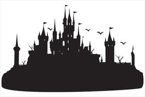 Halloween witch house silhouette vector