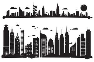 conjunto de silueta de ciudad con negro color ilustración gratis diseño vector