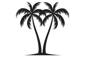 This set of detailed palm and coconut tree silhouette illustrations vector