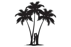 This set of detailed palm and coconut tree silhouette illustrations vector