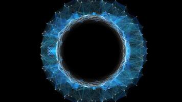 abstrakt bakgrund med partiklar flygande i en cirkulär kul energi lysande Vinka explosioner video