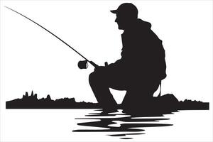 Fisherman fishing silhouette illustration vector