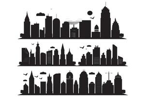 set of city silhouette in a flat style free design vector